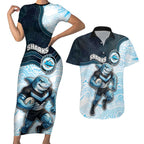 Custom Sharks Couples Matching Short Sleeve Bodycon Dress and Hawaiian Shirt Fish Mascot With Aboriginal Indigenous