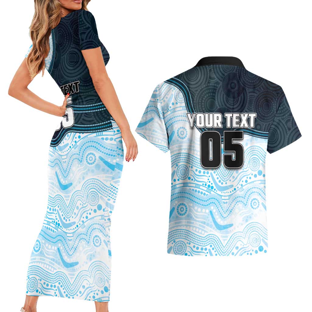 Custom Sharks Couples Matching Short Sleeve Bodycon Dress and Hawaiian Shirt Fish Mascot With Aboriginal Indigenous