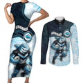 Custom Sharks Couples Matching Short Sleeve Bodycon Dress and Long Sleeve Button Shirt Fish Mascot With Aboriginal Indigenous