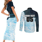 Custom Sharks Couples Matching Short Sleeve Bodycon Dress and Long Sleeve Button Shirt Fish Mascot With Aboriginal Indigenous