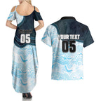 Custom Sharks Couples Matching Summer Maxi Dress and Hawaiian Shirt Fish Mascot With Aboriginal Indigenous
