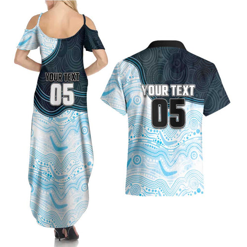 Custom Sharks Couples Matching Summer Maxi Dress and Hawaiian Shirt Fish Mascot With Aboriginal Indigenous