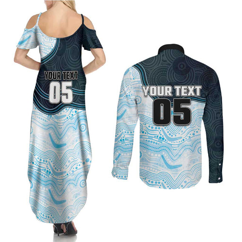 Custom Sharks Couples Matching Summer Maxi Dress and Long Sleeve Button Shirt Fish Mascot With Aboriginal Indigenous