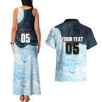 Custom Sharks Couples Matching Tank Maxi Dress and Hawaiian Shirt Fish Mascot With Aboriginal Indigenous