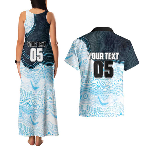 Custom Sharks Couples Matching Tank Maxi Dress and Hawaiian Shirt Fish Mascot With Aboriginal Indigenous