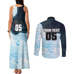 Custom Sharks Couples Matching Tank Maxi Dress and Long Sleeve Button Shirt Fish Mascot With Aboriginal Indigenous
