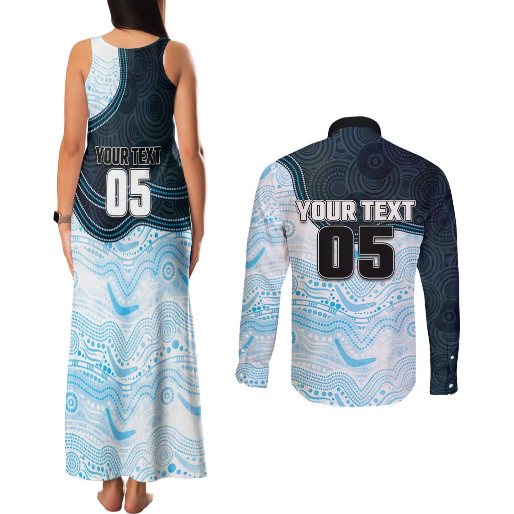 Custom Sharks Couples Matching Tank Maxi Dress and Long Sleeve Button Shirt Fish Mascot With Aboriginal Indigenous