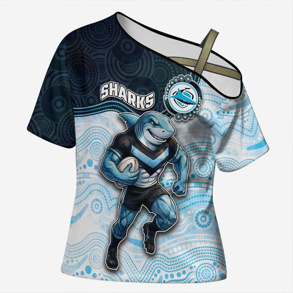 Custom Sharks Cross Shoulder Shirt Fish Mascot With Aboriginal Indigenous