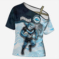 Custom Sharks Cross Shoulder Shirt Fish Mascot With Aboriginal Indigenous