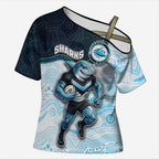 Custom Sharks Cross Shoulder Shirt Fish Mascot With Aboriginal Indigenous