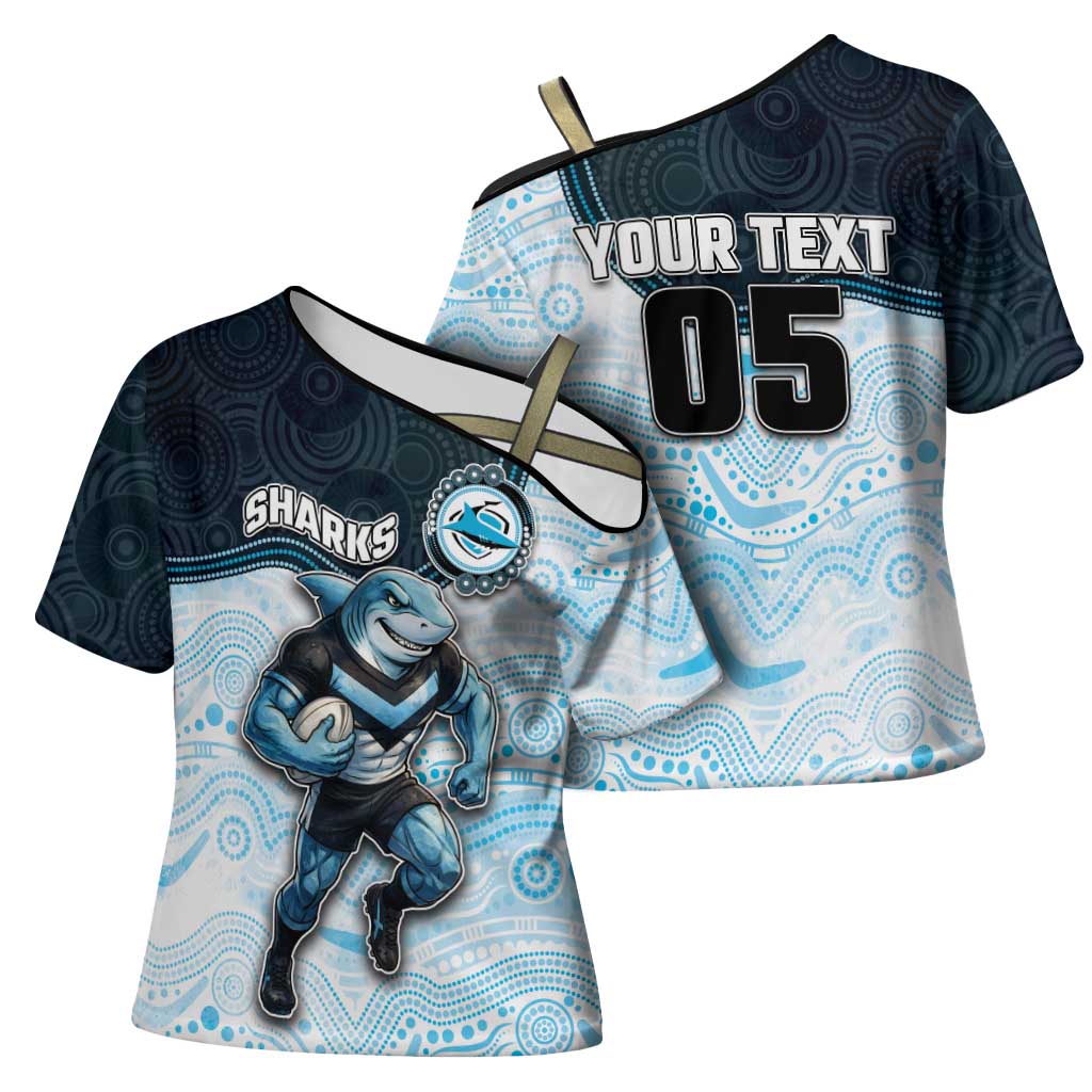 Custom Sharks Cross Shoulder Shirt Fish Mascot With Aboriginal Indigenous