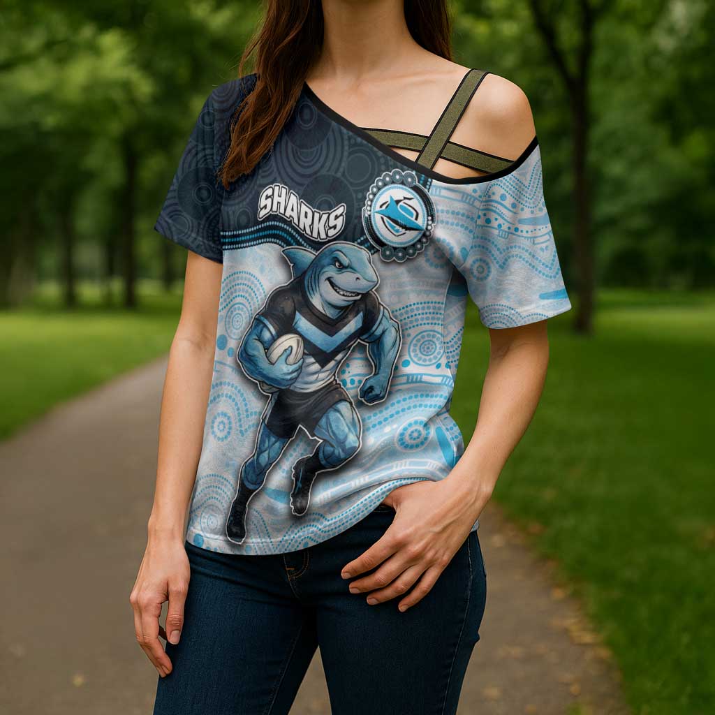 Custom Sharks Cross Shoulder Shirt Fish Mascot With Aboriginal Indigenous