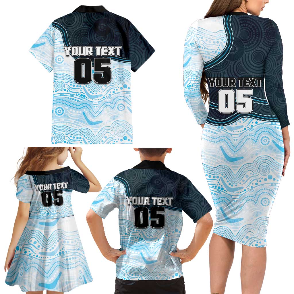 Custom Sharks Family Matching Long Sleeve Bodycon Dress and Hawaiian Shirt Fish Mascot With Aboriginal Indigenous