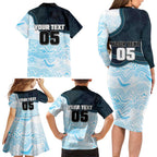 Custom Sharks Family Matching Long Sleeve Bodycon Dress and Hawaiian Shirt Fish Mascot With Aboriginal Indigenous