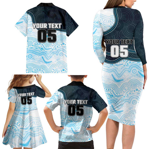 Custom Sharks Family Matching Long Sleeve Bodycon Dress and Hawaiian Shirt Fish Mascot With Aboriginal Indigenous