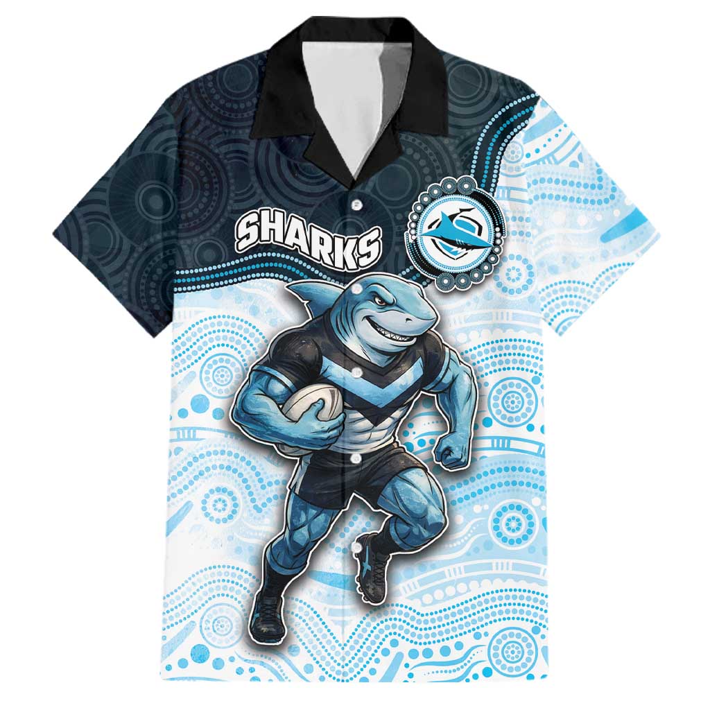 Custom Sharks Family Matching Long Sleeve Bodycon Dress and Hawaiian Shirt Fish Mascot With Aboriginal Indigenous