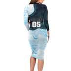 Custom Sharks Family Matching Long Sleeve Bodycon Dress and Hawaiian Shirt Fish Mascot With Aboriginal Indigenous