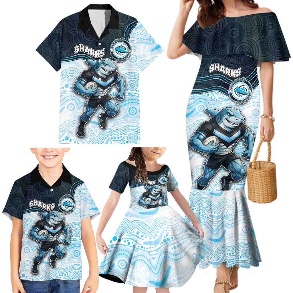 Custom Sharks Family Matching Mermaid Dress and Hawaiian Shirt Fish Mascot With Aboriginal Indigenous