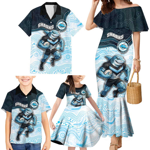 Custom Sharks Family Matching Mermaid Dress and Hawaiian Shirt Fish Mascot With Aboriginal Indigenous