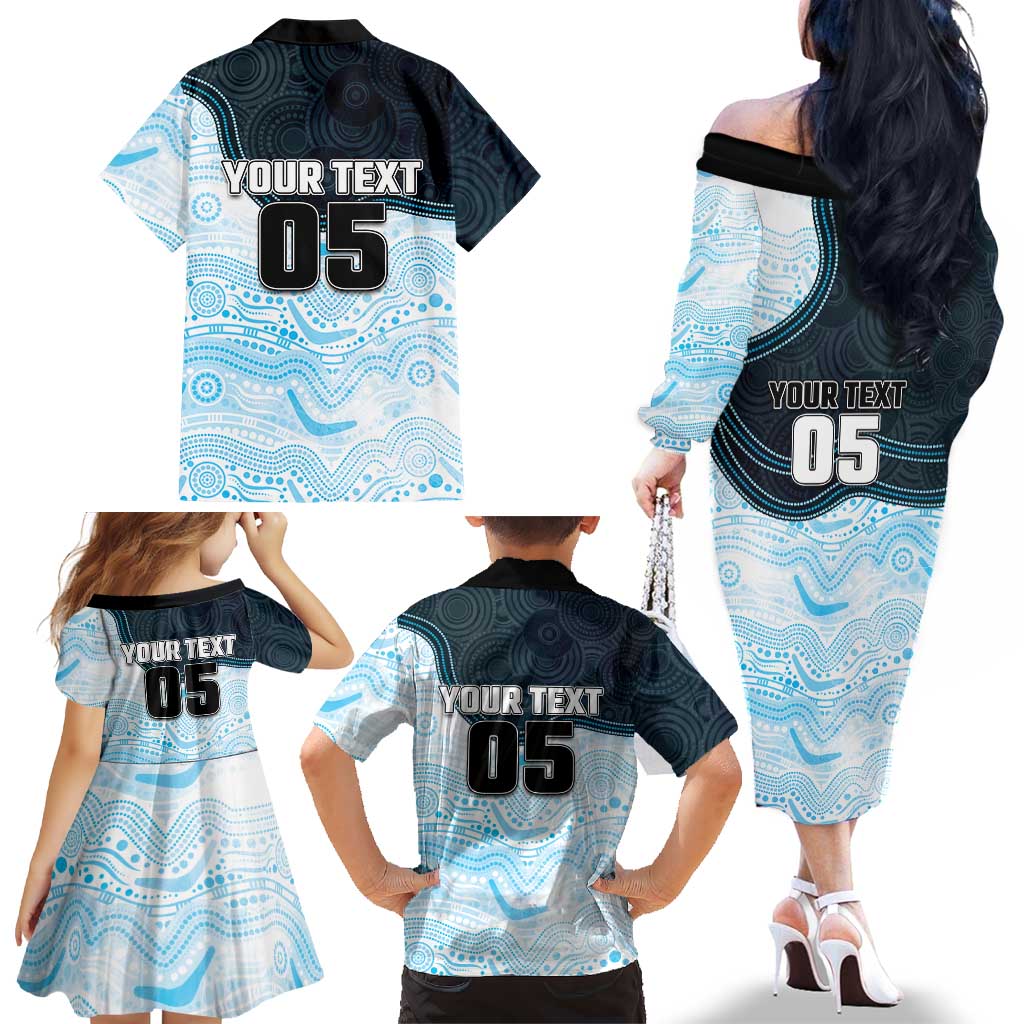 Custom Sharks Family Matching Off The Shoulder Long Sleeve Dress and Hawaiian Shirt Fish Mascot With Aboriginal Indigenous