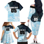 Custom Sharks Family Matching Off The Shoulder Long Sleeve Dress and Hawaiian Shirt Fish Mascot With Aboriginal Indigenous