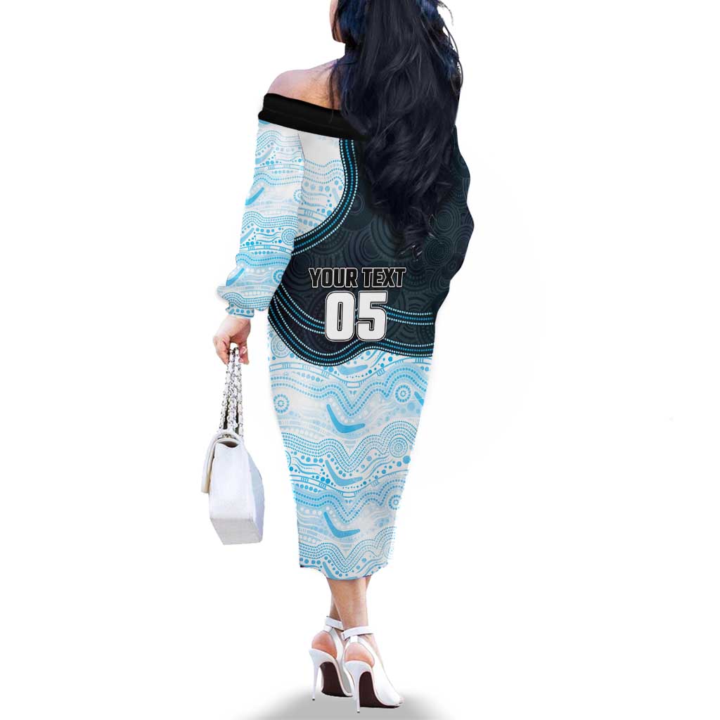 Custom Sharks Family Matching Off The Shoulder Long Sleeve Dress and Hawaiian Shirt Fish Mascot With Aboriginal Indigenous