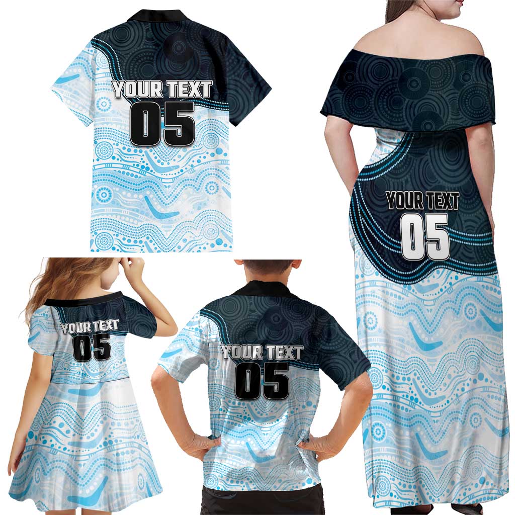 Custom Sharks Family Matching Off Shoulder Maxi Dress and Hawaiian Shirt Fish Mascot With Aboriginal Indigenous
