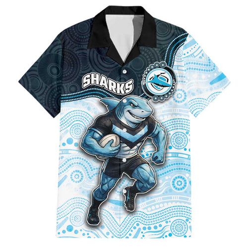 Custom Sharks Family Matching Off Shoulder Maxi Dress and Hawaiian Shirt Fish Mascot With Aboriginal Indigenous