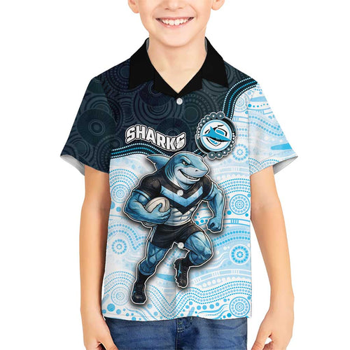 Custom Sharks Family Matching Off Shoulder Maxi Dress and Hawaiian Shirt Fish Mascot With Aboriginal Indigenous