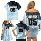 Custom Sharks Family Matching Off Shoulder Short Dress and Hawaiian Shirt Fish Mascot With Aboriginal Indigenous