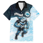 Custom Sharks Family Matching Off Shoulder Short Dress and Hawaiian Shirt Fish Mascot With Aboriginal Indigenous