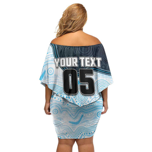 Custom Sharks Family Matching Off Shoulder Short Dress and Hawaiian Shirt Fish Mascot With Aboriginal Indigenous