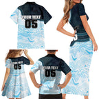 Custom Sharks Family Matching Short Sleeve Bodycon Dress and Hawaiian Shirt Fish Mascot With Aboriginal Indigenous