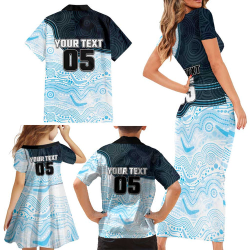 Custom Sharks Family Matching Short Sleeve Bodycon Dress and Hawaiian Shirt Fish Mascot With Aboriginal Indigenous