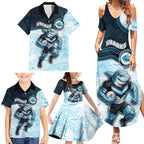 Custom Sharks Family Matching Summer Maxi Dress and Hawaiian Shirt Fish Mascot With Aboriginal Indigenous