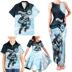Custom Sharks Family Matching Tank Maxi Dress and Hawaiian Shirt Fish Mascot With Aboriginal Indigenous