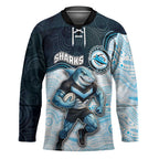 Custom Sharks Hockey Jersey Fish Mascot With Aboriginal Indigenous
