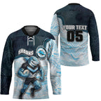 Custom Sharks Hockey Jersey Fish Mascot With Aboriginal Indigenous