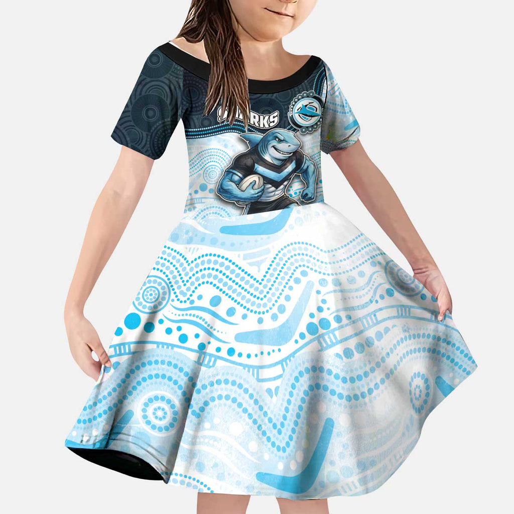 Custom Sharks Kid Short Sleeve Dress Fish Mascot With Aboriginal Indigenous