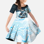 Custom Sharks Kid Short Sleeve Dress Fish Mascot With Aboriginal Indigenous