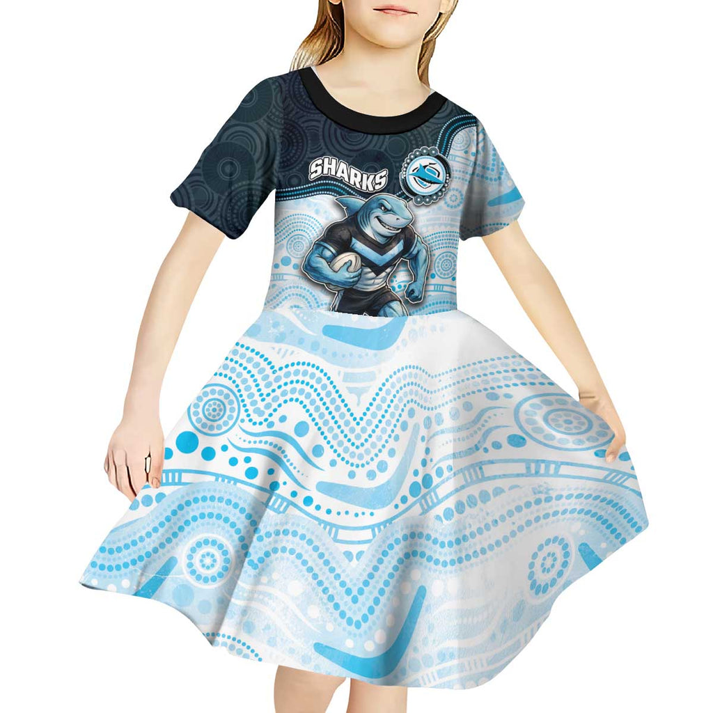 Custom Sharks Kid Short Sleeve Dress Fish Mascot With Aboriginal Indigenous