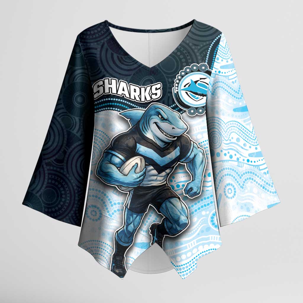 Custom Sharks Kimono Sleeve Blouse Fish Mascot With Aboriginal Indigenous