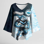 Custom Sharks Kimono Sleeve Blouse Fish Mascot With Aboriginal Indigenous