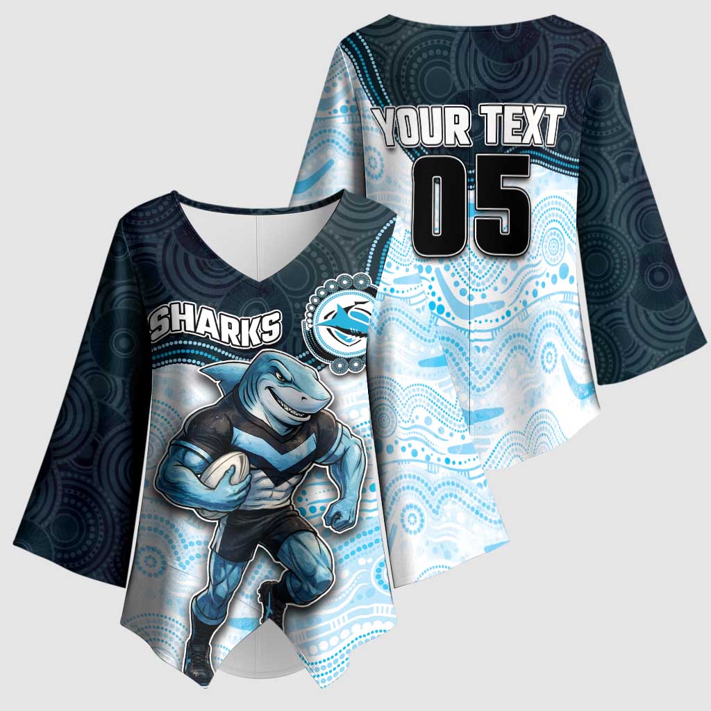 Custom Sharks Kimono Sleeve Blouse Fish Mascot With Aboriginal Indigenous