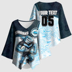 Custom Sharks Kimono Sleeve Blouse Fish Mascot With Aboriginal Indigenous