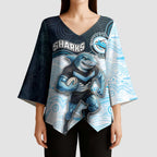 Custom Sharks Kimono Sleeve Blouse Fish Mascot With Aboriginal Indigenous