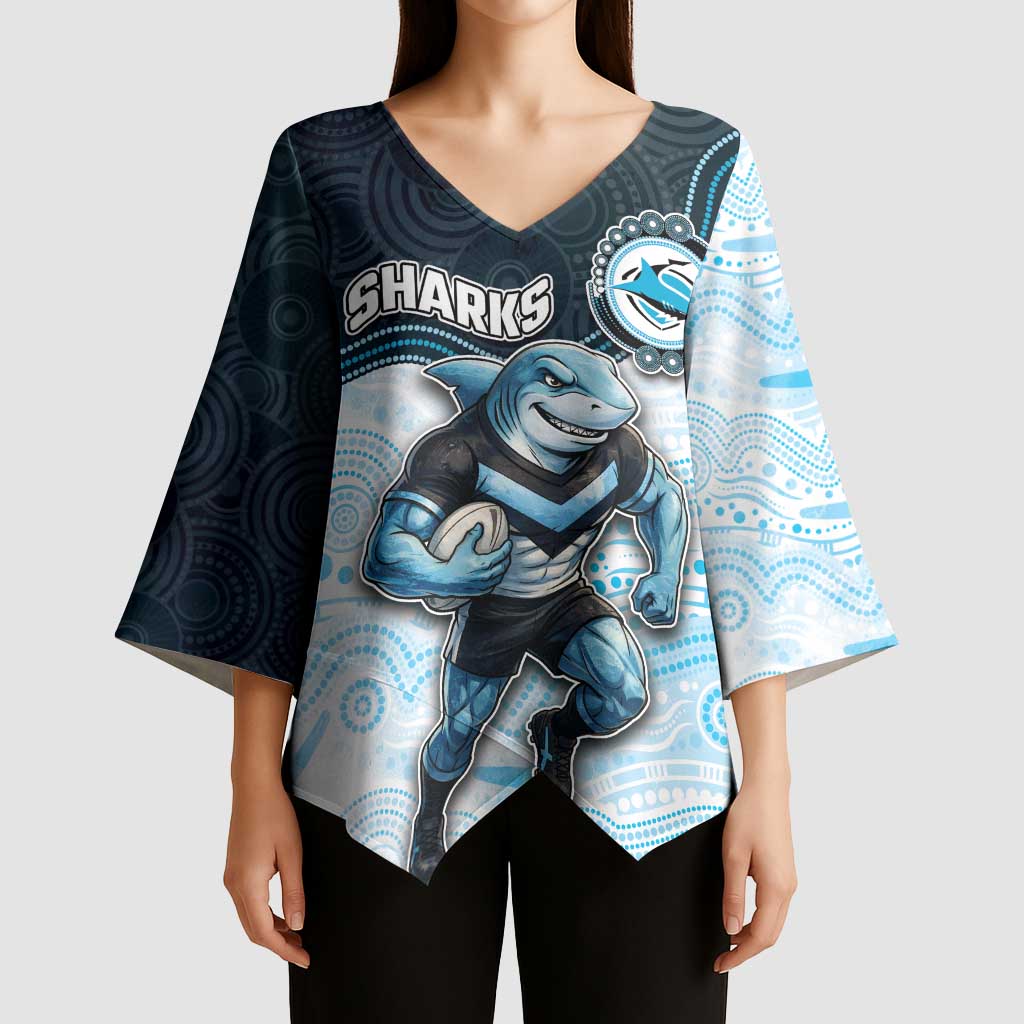 Custom Sharks Kimono Sleeve Blouse Fish Mascot With Aboriginal Indigenous