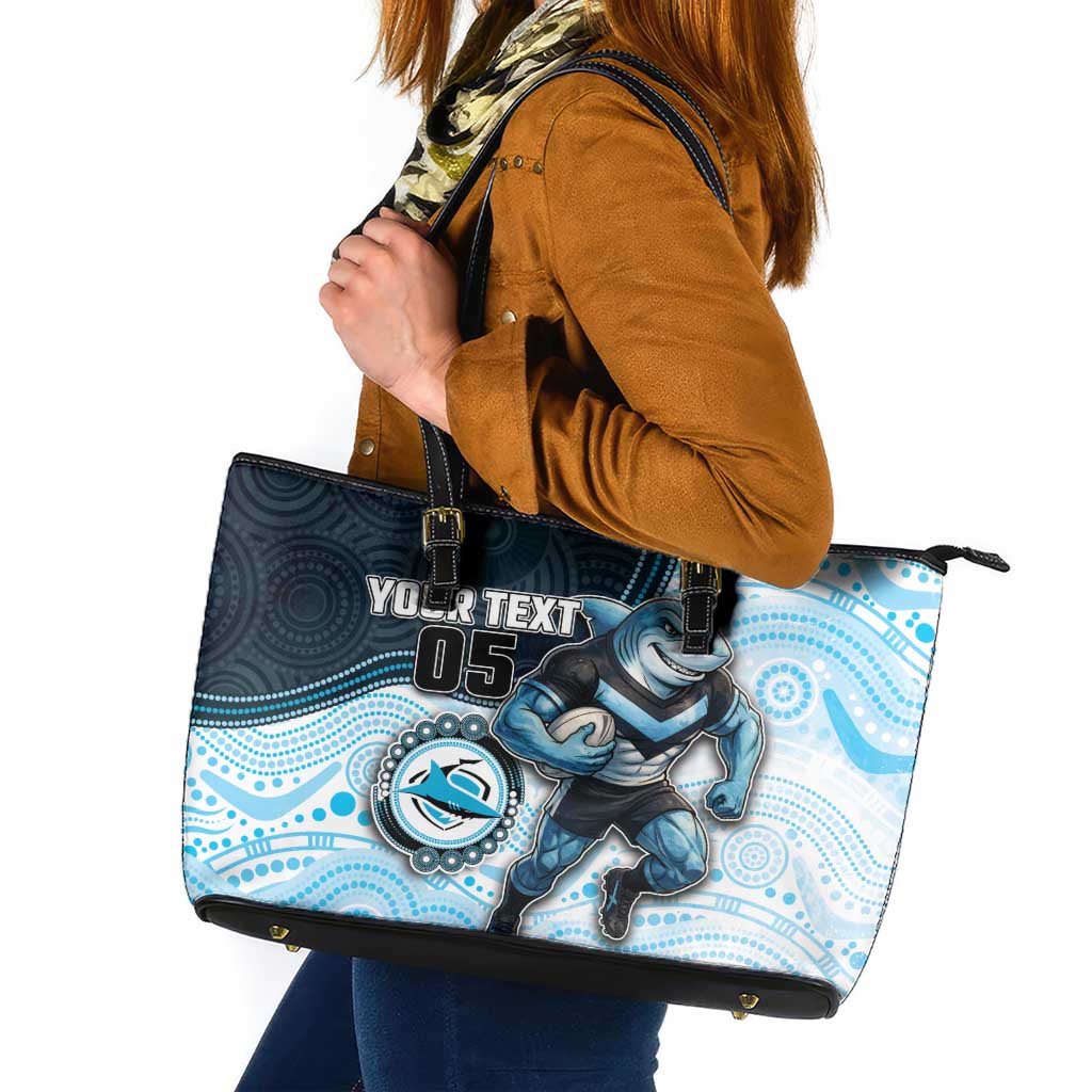 Custom Sharks Leather Tote Bag Fish Mascot With Aboriginal Indigenous