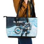 Custom Sharks Leather Tote Bag Fish Mascot With Aboriginal Indigenous