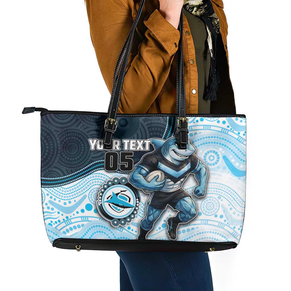 Custom Sharks Leather Tote Bag Fish Mascot With Aboriginal Indigenous
